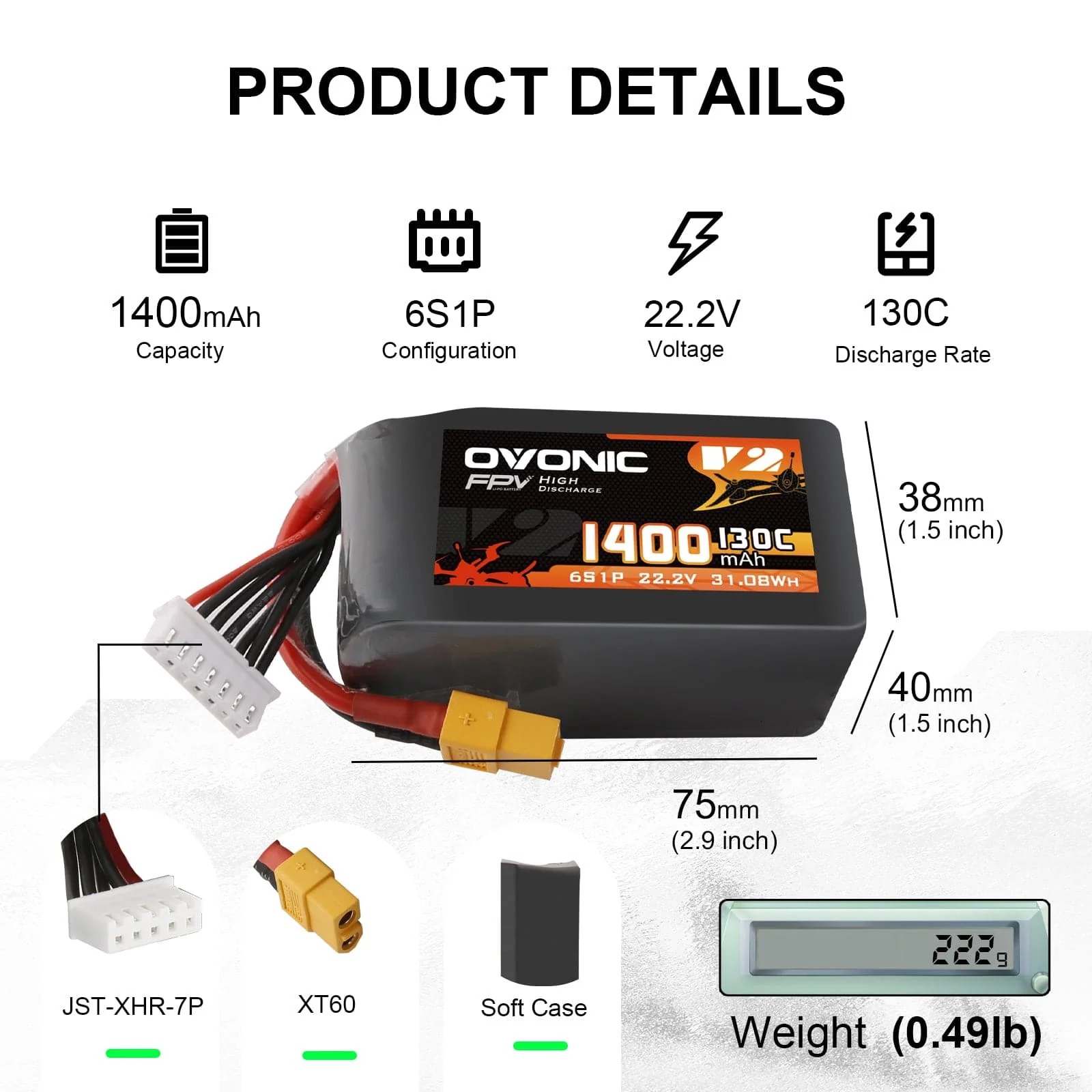 โอโวนิค 6S 1400mAh 130C แบตเตอ - Walksnail Avatar Hd Goggles X บทวิจารณ์และราคา